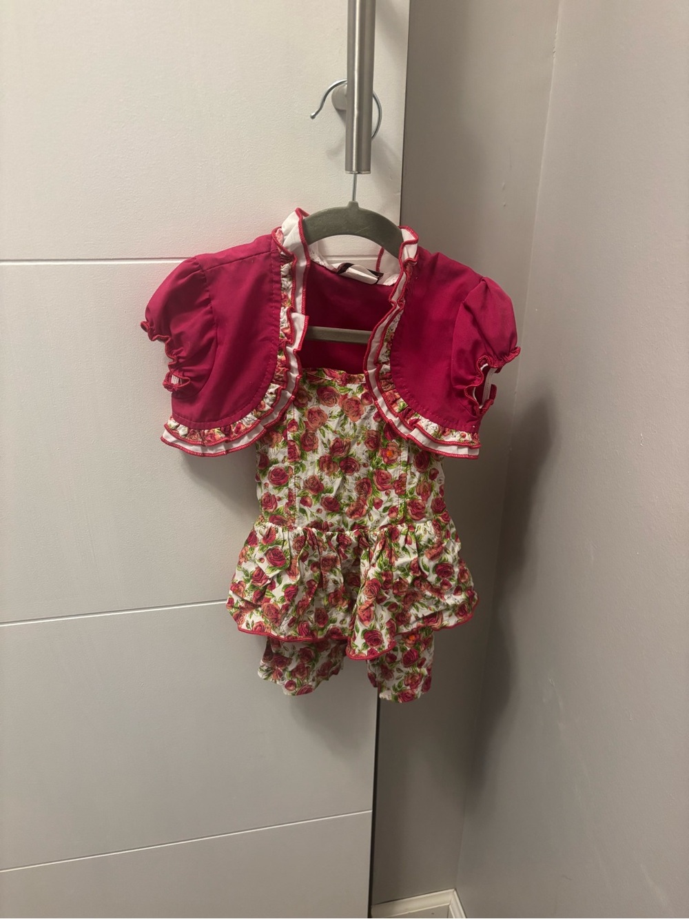 Vintage Citlacis USA Baby Girls 12-18M Rose Floral Ruffle Dress Bolero 2pc